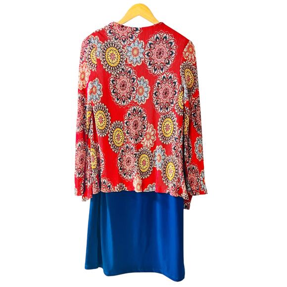 R&K Orange Blue Printed Two Piece Dress Set Size 18 - Picture 2 of 8